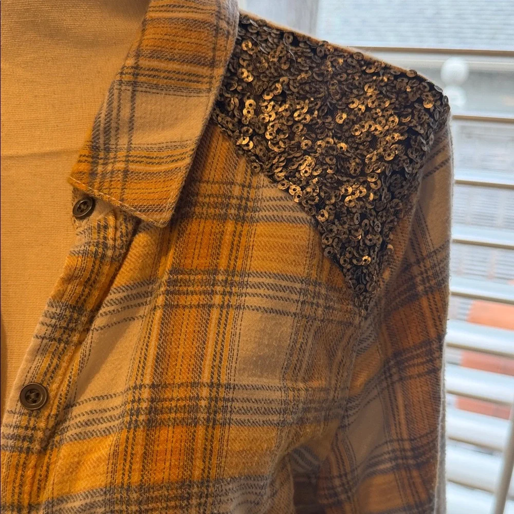 Free People Plaid Long Sleeve Shirt with Sequin Detail - Picture 4 of 6